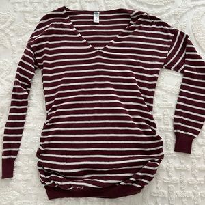 burgundy and white stripped maternity sweater
